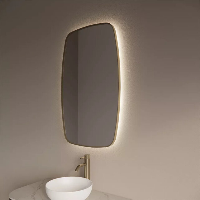 Spiegel Ovaal Epos Verticaal Mat Goud 60x100cm met sensor en Spiegelverwarming Spiegel Ovaal Epos Verticaal Mat Goud 60x100cm met sensor en Spiegelverwarming