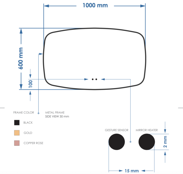 Spiegel Ovaal Epos Horizontaal Mat Goud 100x60cm met Sensor en Spiegelverwarming Spiegel Ovaal Epos Horizontaal Mat Goud 100x60cm met Sensor en Spiegelverwarming