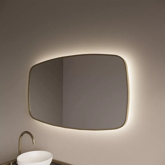 Spiegel Ovaal Epos Horizontaal Mat Goud 100x60cm met Sensor en Spiegelverwarming Spiegel Ovaal Epos Horizontaal Mat Goud 100x60cm met Sensor en Spiegelverwarming