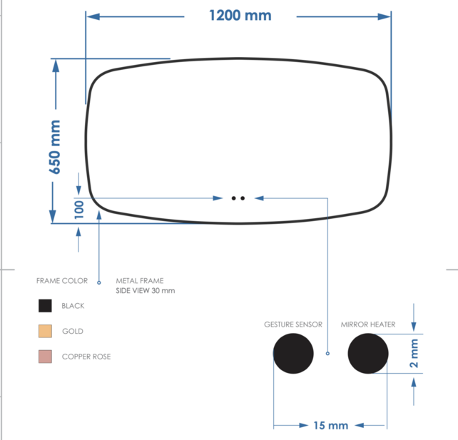 Spiegel Ovaal Epos Horizontaal Mat Goud 120x65cm met Sensor en Spiegelverwarming