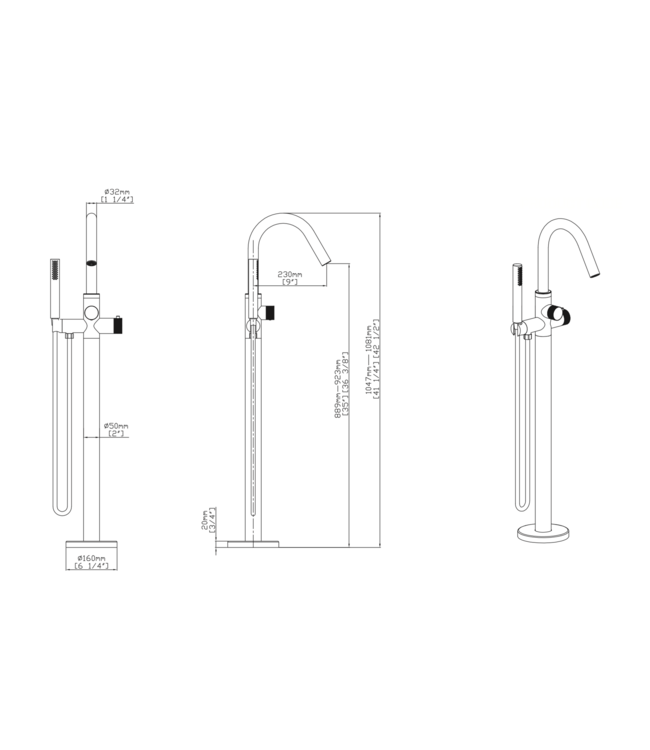 Badkraan Vrijstaand Stria Mat Bruin Brons (PVD) met thermostaat