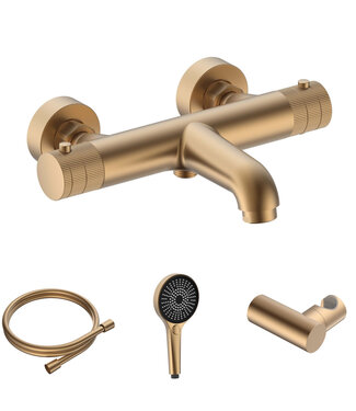 ALONI Badkraan Set Stria Mat Bruin Brons ( PVD ) met thermostaat