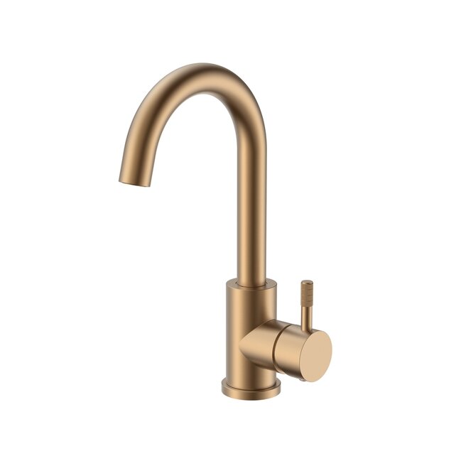 Wastafelkraan Stria Cold-start Mat Bruin Brons PVD-Gecoat Gebogen met draaibaar uitloop