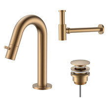 Fonteinkraan set Stria Lux Mat Bruin Brons (PVD) Toiletkraan + Sifon + Clickwaste