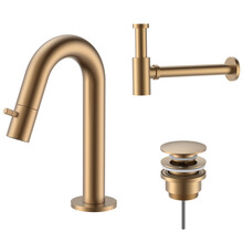 Fonteinkraan set Stria Lux Mat Bruin Brons (PVD) Toiletkraan + Sifon + Clickwaste