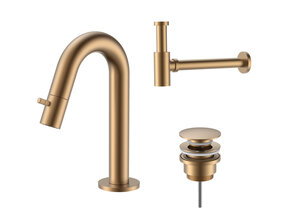 Fonteinkraan set Stria Lux Mat Bruin Brons (PVD) Toiletkraan + Sifon + Clickwaste