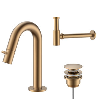 ALONI Fonteinkraan set Stria Lux Mat Bruin Brons (PVD) Toiletkraan + Sifon + Clickwaste