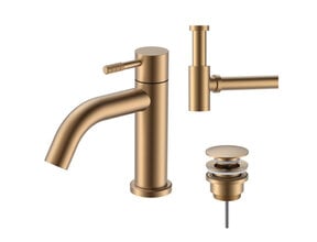 Fonteinkraan set Stria Mat Bruin Brons (PVD) Toiletkraan + Sifon + Clickwaste