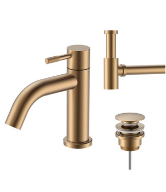 ALONI Fonteinkraan set Stria Mat Bruin Brons (PVD) Toiletkraan + Sifon + Clickwaste
