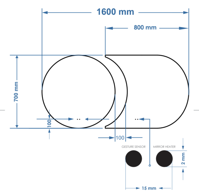 Spiegel Gliss Eris 70 + 80x70 cm 2-delig - sensor bediening met dimbaar licht - Spiegelverwarming