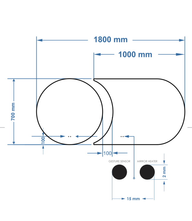 Spiegel Gliss Eris 70 + 100x70 cm 2-delig - sensor bediening met dimbaar licht - Spiegelverwarming
