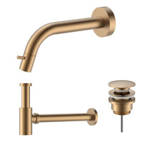 Fonteinkraan set Inbouw Stria Mat Bruin Brons inkortbaar Toiletkraan + Sifon + Clickwaste