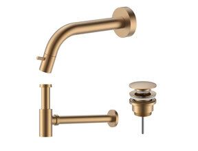 Fonteinkraan set Inbouw Stria Mat Bruin Brons inkortbaar Toiletkraan + Sifon + Clickwaste