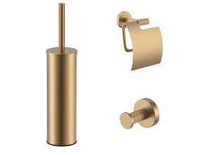 Toilet Accessoires Set Stria Mat Bruin Brons PVD-Gecoat  - Toiletborstelhouder + Toiletrolhouder + Handdoekhaak
