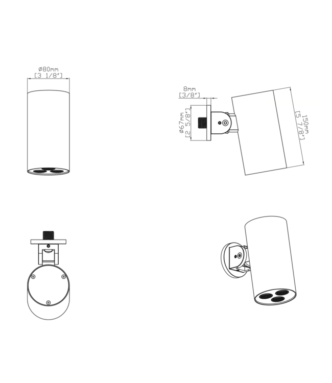 ALONI Hoofddouche Uniforma Cilinder Mat Bruin Brons PVD-gecoat 15x8cm - Wandmontage Kantelbaar