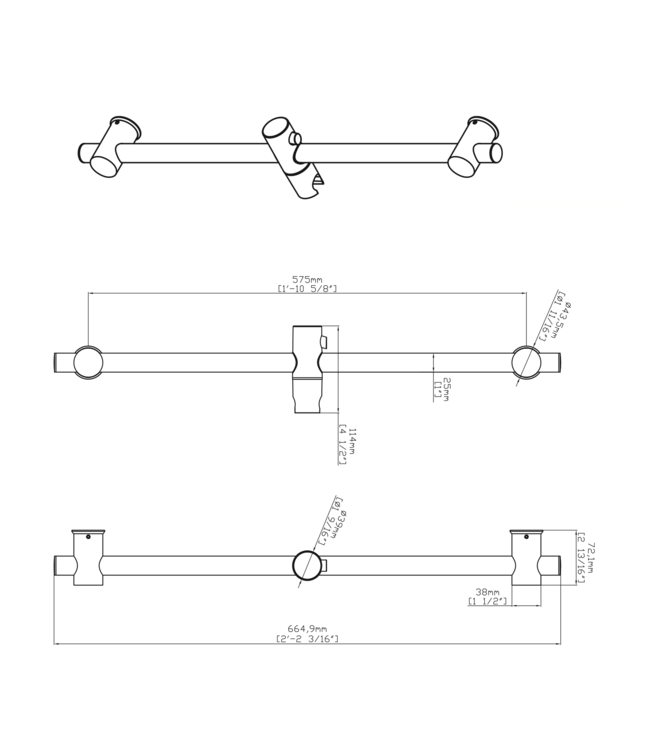 Douchestang Uniforma Mat Bruin Brons met PVD-coating 66cm