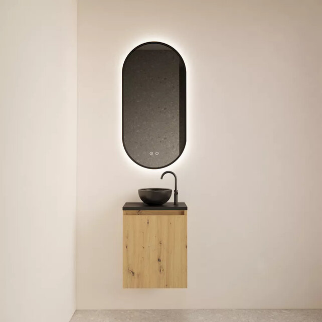 Toiletmeubel Gliss Echo Artisan Eiken 40x50cm met toppaneel Zwart