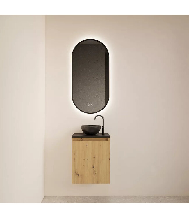 Toiletmeubel Gliss Echo Artisan Eiken 40x50cm met toppaneel Zwart