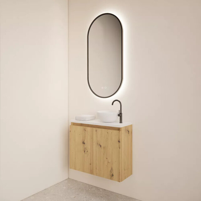 Toiletmeubel Gliss Echo Artisan Eiken 60x50cm met toppaneel Wit