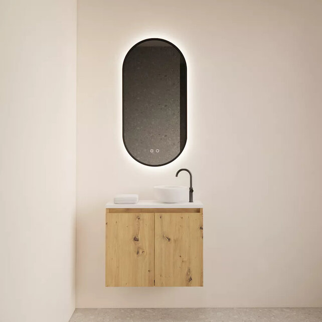 Toiletmeubel Gliss Echo Artisan Eiken 60x50cm met toppaneel Zwart