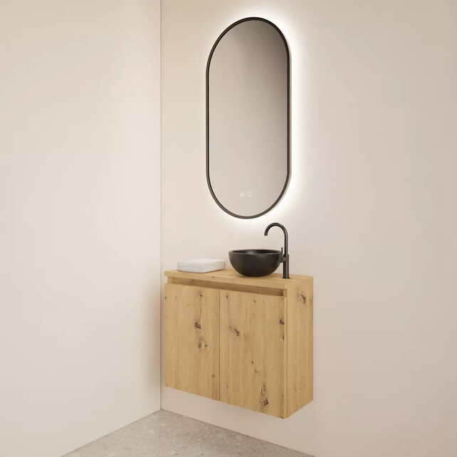 Toiletmeubel Gliss Echo Artisan Eiken 60x50cm met toppaneel Zwart