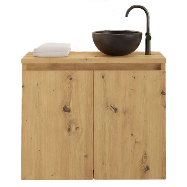 Toiletmeubel Gliss Echo Artisan Eiken 60x50cm met toppaneel Zwart