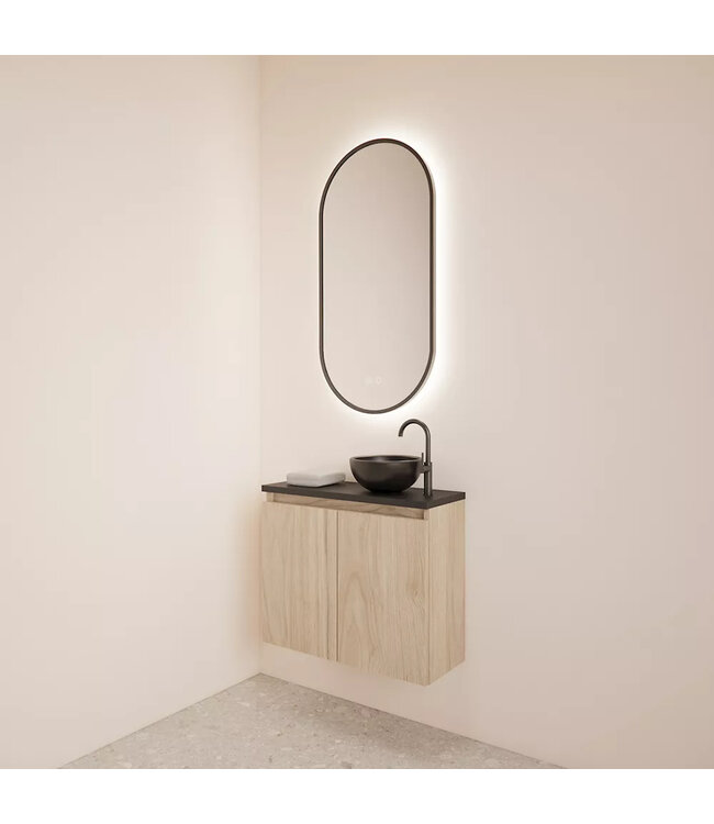 Toiletmeubel Gliss Echo Kastanje 60x50cm met toppaneel Zwart