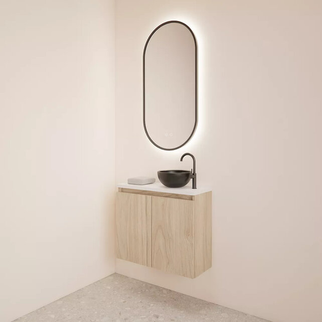 Toiletmeubel Gliss Echo Kastanje 60x50cm met toppaneel Zwart