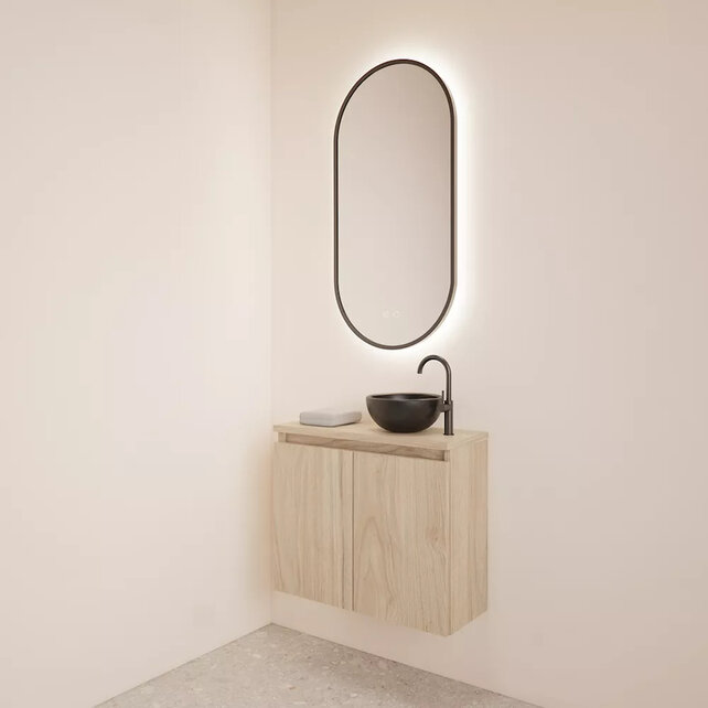 Toiletmeubel Gliss Echo Kastanje 60x50cm met toppaneel Zwart