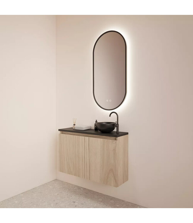 Toiletmeubel Gliss Echo Kastanje 80x50cm met toppaneel Zwart