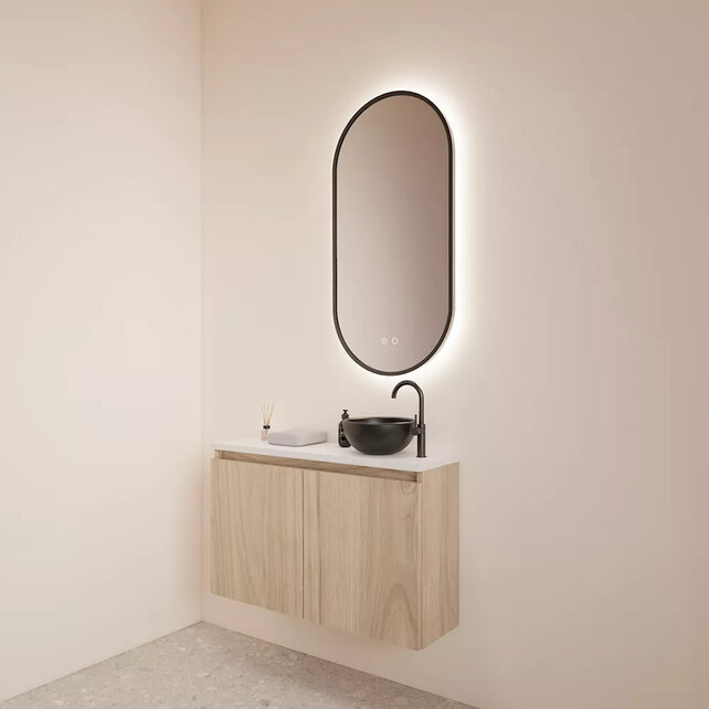 Toiletmeubel Gliss Echo Kastanje 80x50cm met toppaneel Zwart