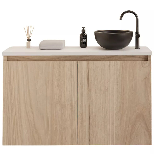 Toiletmeubel Gliss Echo Kastanje 80x50cm met toppaneel Zwart