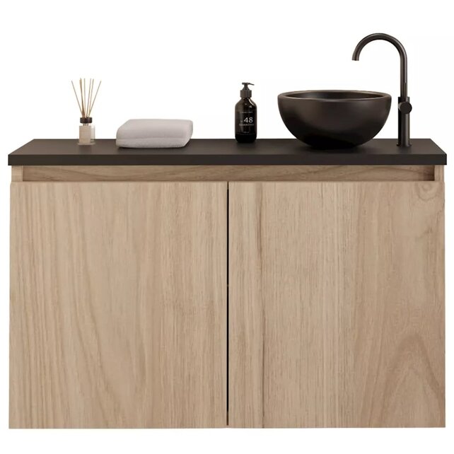 Toiletmeubel Gliss Echo Kastanje 80x50cm met toppaneel Wit