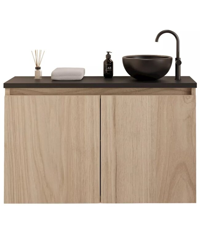 Toiletmeubel Gliss Echo Kastanje 80x50cm met toppaneel Wit