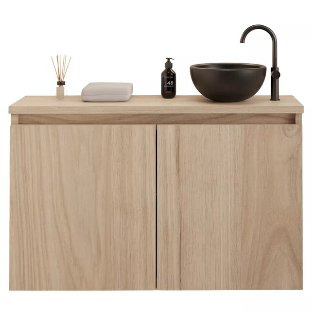 Toiletmeubel Gliss Echo Kastanje 80x50cm met toppaneel Wit