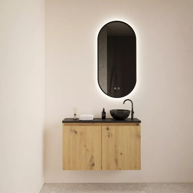 Toiletmeubel Gliss Echo Artisan Eiken 80x50cm met Wit toppaneel