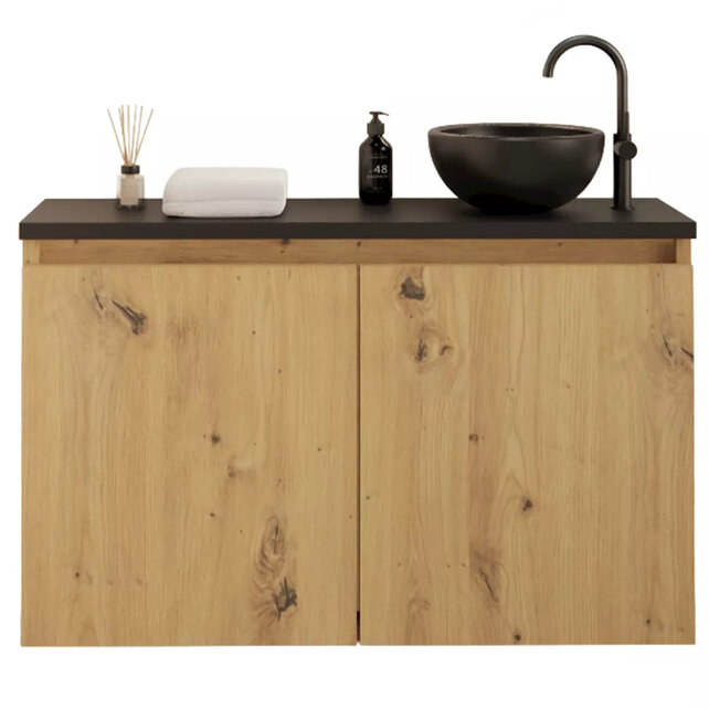 Toiletmeubel Gliss Echo Artisan Eiken 80x50cm met Wit toppaneel