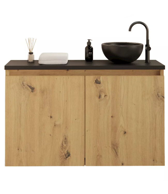 Toiletmeubel Gliss Echo Artisan Eiken 80x50cm met Wit toppaneel