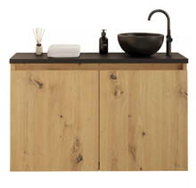 Toiletmeubel Gliss Echo Artisan Eiken 80x50cm met Zwart toppaneel