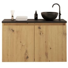 Toiletmeubel Gliss Echo Artisan Eiken 80x50cm met Zwart toppaneel