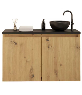 GLISS DESIGN Toiletmeubel Gliss Echo Artisan Eiken 80x50cm met Zwart toppaneel