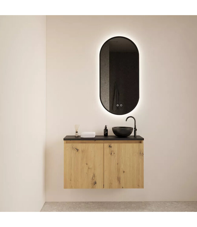 Toiletmeubel Gliss Echo Artisan Eiken 100x50cm met Zwart toppaneel