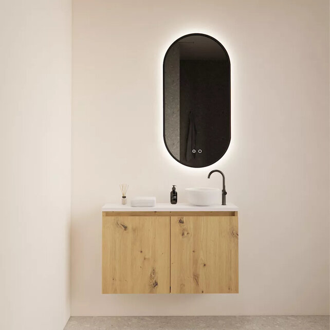 Toiletmeubel Gliss Echo Artisan Eiken 100x50cm met Zwart toppaneel