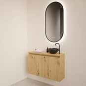 Toiletmeubel Gliss Echo Artisan Eiken 100x50cm met Zwart toppaneel