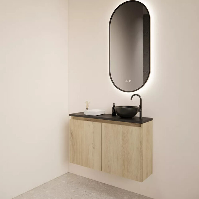 Toiletmeubel Gliss Echo Evoke Eiken 100x50cm met Wit toppaneel