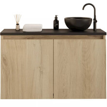 Toiletmeubel Gliss Echo Evoke Eiken 100x50cm met Zwart toppaneel