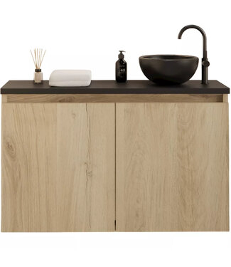 GLISS DESIGN Toiletmeubel Gliss Echo Evoke Eiken 100x50cm met Zwart toppaneel