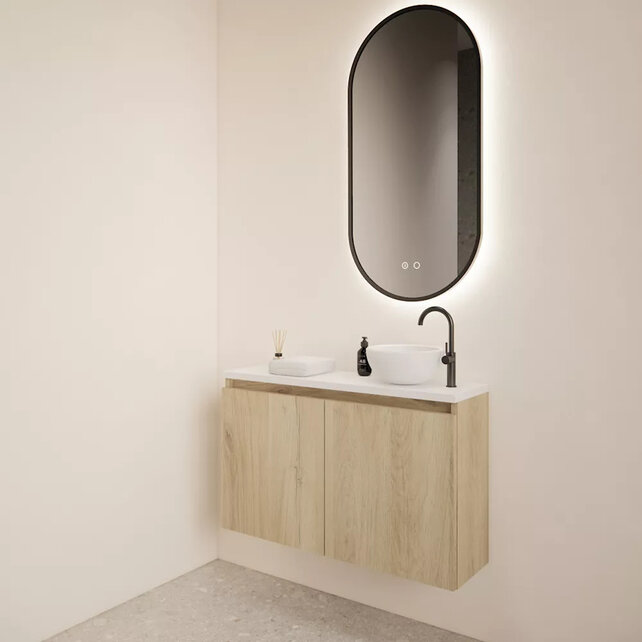 Toiletmeubel Gliss Echo Evoke Eiken 100x50cm met Zwart toppaneel