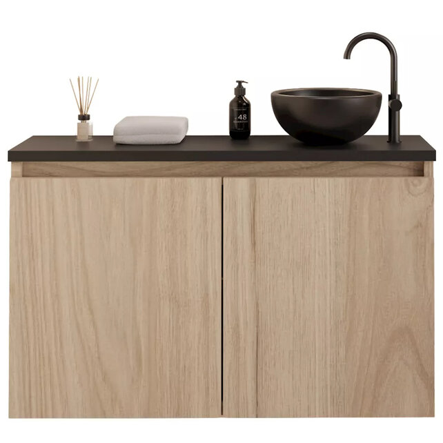 Toiletmeubel Gliss Echo Kastanje 100x50cm met Zwart toppaneel