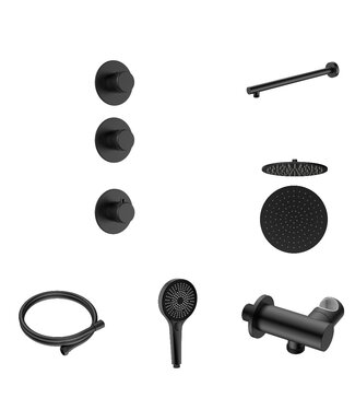 ALONI Regendoucheset inbouw Stria Rain 2-weg Wand Mat Zwart